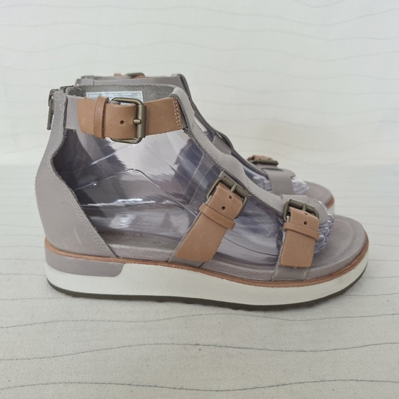 Merrell Womens Moon Roam Sandals w/ Buckles Mid Top Gray Leather Shoes Size 7 - Picture 1 of 16